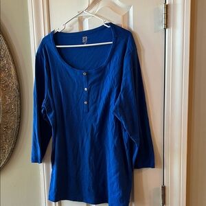 Anne Klein Royal Blue Long Sleeve Henley Tee